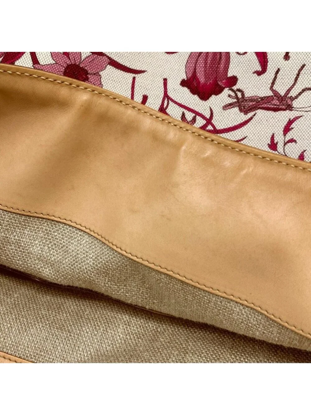 Gucci Handbag Flora Bamboo Bordeaux Ivory Beige Leather - Picture 14 of 15